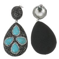 Rhinestone Clay Pave Drop Earring, with turquoise, Teardrop, for woman, Jet, 71mm,34x51mm, Sold By Pair