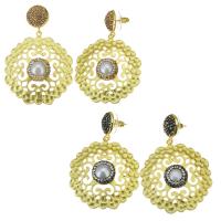 Zinc Alloy Drop Earring with pearl & Rhinestone Clay Pave gold color plated for woman & hollow 61mm Sold By Pair
