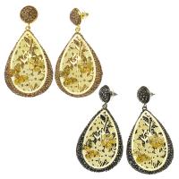 Zinc Alloy Drop Earring with Rhinestone Clay Pave Teardrop gold color plated for woman & with rhinestone 70mm Sold By Pair