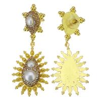 Tibetan Style Drop Earring, with pearl & Rhinestone Clay Pave, gold color plated, for woman, 74mm,30x43mm, Sold By Pair