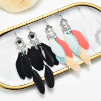 Fashion Feather Earring, Tibetan Style, with Feather, silver color plated, for woman, more colors for choice, nickel, lead & cadmium free, 125x12mm, Sold By Pair