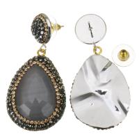 Τεχνητό διαμάντι σκουλαρίκι, πηλό rhinestone pave, με Γάτες Eye, για τη γυναίκα, καφέ, 53mm,26x38mm, Sold Με Ζεύγος
