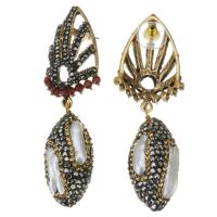 Strass Ohrring, Zinklegierung, mit Perlen & Ton, für Frau, 69mm,17x36mm, verkauft von Paar