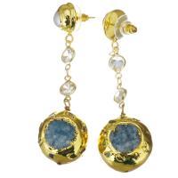 Brass Drop Earring with Rhinestone Clay Pave & Dyed Jade gold color plated for woman 65mm Sold By Pair