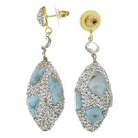 Rhinestone Earring, Rhinestone Clay Pave, with Larimar, gold color plated, for woman, 59mm,18x35mm, Sold By Pair