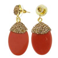 Strass Ohrring, Ton, mit gefärbte Jade, für Frau, rote Orange, 44mm,17x32mm, verkauft von Paar