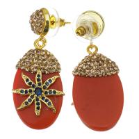 Rhinestone Earring, Rhinestone Clay Pave, gold color plated, for woman, reddish orange, 43mm,17x32mm, Sold By Pair