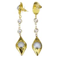 Boucles d'oreilles pendantes en laiton, avec perle, Placage de couleur d'or, pour femme, 75mm,15x30mm, Vendu par paire