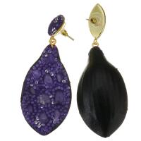 Boucle d'oreille strass, argile, avec Dyed Jade, pour femme, violet, 73mm,27x52mm, Vendu par paire