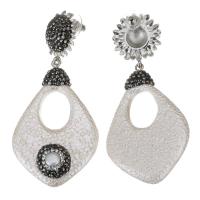 Rhinestone Earring, Rhinestone Clay Pave, with pearl, for woman & hollow, black, 74mm,35x53mm, Sold By Pair
