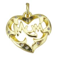 Cubic Zirconia Micro Pave Brass Pendant, Heart, gold color plated, micro pave cubic zirconia & hollow, 15x15x3mm, Hole:Approx 3mm, Sold By PC