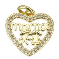 Cubic Zirconia Micro Pave Brass Pendant, Heart, gold color plated, micro pave cubic zirconia & hollow, 14x14.5x3.5mm, Hole:Approx 3mm, Sold By PC