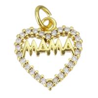 Cubic Zirconia Micro Pave Brass Pendant, Heart, gold color plated, micro pave cubic zirconia & hollow, 20.88x20.45x2mm, Hole:Approx 2.5mm, Sold By PC