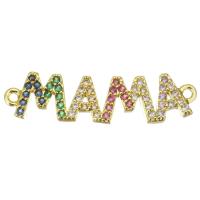 Cubic Zirconia Micro Pave Brass Connector Alphabet Letter gold color plated micro pave cubic zirconia Approx 1mm Sold By PC