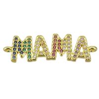 Cubic Zirconia Micro Pave Brass Connector, Alphabet Letter, gold color plated, micro pave cubic zirconia, 32x10x3mm, Hole:Approx 1.5mm, Sold By PC