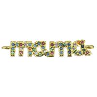 Cubic Zirconia Micro Pave Brass Connector, Alphabet Letter, gold color plated, micro pave cubic zirconia, 27x5x3mm, Hole:Approx 1.5mm, Sold By PC