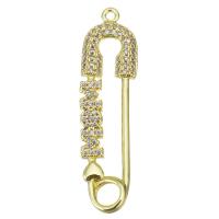 Cubic Zirconia Micro Pave Brass Pendant, Paper Clip, gold color plated, micro pave cubic zirconia, 10x37x2.5mm, Hole:Approx 1.5mm, Sold By PC