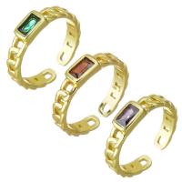 Cubic Zircon Brass δάχτυλο του δακτυλίου, Ορείχαλκος, χρώμα επίχρυσο, μικρο ανοίξει κυβικά ζιρκονία & κοίλος, περισσότερα χρώματα για την επιλογή, 4mm, Μέγεθος:6, Sold Με PC