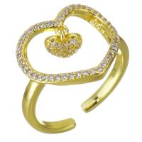 Circón cúbico anillo de latón, metal, chapado en color dorado, micro arcilla de zirconia cúbica & hueco, 16mm, tamaño:7, Vendido por UD