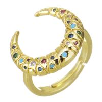 Circón cúbico anillo de latón, metal, chapado en color dorado, micro arcilla de zirconia cúbica, 17mm, tamaño:6, Vendido por UD