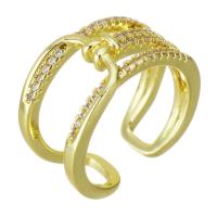 Circón cúbico anillo de latón, metal, chapado en color dorado, micro arcilla de zirconia cúbica & hueco, 11mm, tamaño:6, Vendido por UD