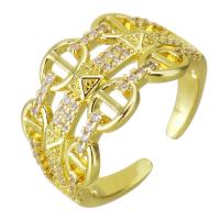 Cubic Zircon Brass prst prsten, Mosaz, barva pozlacený, micro vydláždit kubické zirkony & dutý, 13.50mm, Velikost:7, Prodáno By PC