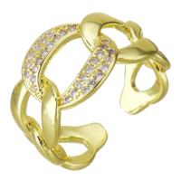Circón cúbico anillo de latón, metal, chapado en color dorado, micro arcilla de zirconia cúbica & hueco, 12mm, tamaño:7, Vendido por UD