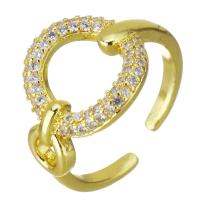 Circón cúbico anillo de latón, metal, chapado en color dorado, micro arcilla de zirconia cúbica & hueco, 15mm, tamaño:7, Vendido por UD