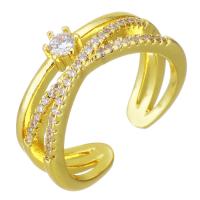 Circón cúbico anillo de latón, metal, chapado en color dorado, micro arcilla de zirconia cúbica & hueco, 8mm, tamaño:7, Vendido por UD