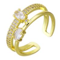 Cubic Zircon Brass Finger Ring, gold color plated, micro pave cubic zirconia & hollow, 9mm, US Ring Size:7, Sold By PC