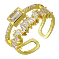 Circón cúbico anillo de latón, metal, chapado en color dorado, micro arcilla de zirconia cúbica & hueco, 10mm, tamaño:6, Vendido por UD