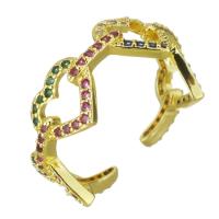 Circón cúbico anillo de latón, metal, chapado en color dorado, micro arcilla de zirconia cúbica & hueco, 8.50mm, tamaño:6, Vendido por UD
