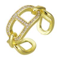 Circón cúbico anillo de latón, metal, chapado en color dorado, micro arcilla de zirconia cúbica & hueco, 9mm, tamaño:6, Vendido por UD