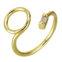 Anel de dedo de bronze de zircônio cúbico, cobre, cromado de cor dourada, micro pavimento em zircônia cúbica & vazio, 15mm, Buraco:Aprox 2x4mm, tamanho:7, vendido por PC