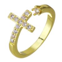 Circón cúbico anillo de latón, metal, chapado en color dorado, micro arcilla de zirconia cúbica, 9mm, agujero:aproximado 2x4mm, tamaño:6, Vendido por UD