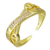 Kubieke zirconia messing ringen, gold plated, micro pave zirconia, 8mm, Gat:Ca 2x4mm, Maat:6, Verkocht door PC