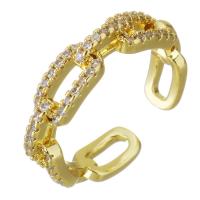 Sześciennych cyrkon Brass Ring Finger, Mosiądz, Platerowane w kolorze złota, mikro utorować cyrkonia & pusty, 5mm, otwór:około 2x4mm, rozmiar:8, sprzedane przez PC