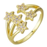 Circón cúbico anillo de latón, metal, chapado en color dorado, micro arcilla de zirconia cúbica & hueco, 13mm, agujero:aproximado 2x4mm, tamaño:6, Vendido por UD