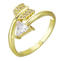 Cubic Zircon Brass δάχτυλο του δακτυλίου, Ορείχαλκος, Βέλος, χρώμα επίχρυσο, μικρο ανοίξει κυβικά ζιρκονία, 12mm, Μέγεθος:7, Sold Με PC