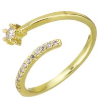 Circón cúbico anillo de latón, metal, chapado en color dorado, micro arcilla de zirconia cúbica, 11mm, tamaño:6, Vendido por UD