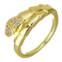 Sześciennych cyrkon Brass Ring Finger, Mosiądz, Wąż, Platerowane w kolorze złota, mikro utorować cyrkonia, 8mm, rozmiar:6, sprzedane przez PC