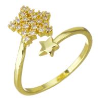 Cubic cirkónium Brass Finger Ring, Sárgaréz, arany színű aranyozott, mikro egyengetni cirkónia, 15mm, Méret:7, Által értékesített PC