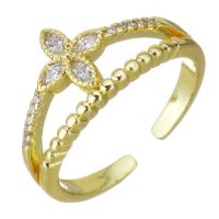 Cubic Zircon Brass δάχτυλο του δακτυλίου, Ορείχαλκος, χρώμα επίχρυσο, μικρο ανοίξει κυβικά ζιρκονία, 10mm, Μέγεθος:7, Sold Με PC