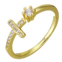 Cubic Zircon Brass δάχτυλο του δακτυλίου, Ορείχαλκος, χρώμα επίχρυσο, μικρο ανοίξει κυβικά ζιρκονία, 7mm, Μέγεθος:7, Sold Με PC