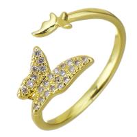 Circón cúbico anillo de latón, metal, chapado en color dorado, micro arcilla de zirconia cúbica, 10mm, tamaño:7, Vendido por UD