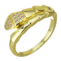 Cubic cirkónium Brass Finger Ring, Sárgaréz, Kígyó, arany színű aranyozott, mikro egyengetni cirkónia, 8mm, Méret:6, Által értékesített PC