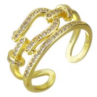 Circón cúbico anillo de latón, metal, chapado en color dorado, micro arcilla de zirconia cúbica, 9mm, tamaño:7, Vendido por UD