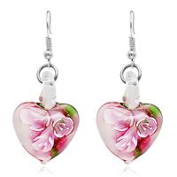Lampwork Jewelry Earring, Stainless Steel, with Glass, Heart, silver color plated, for woman, more colors for choice, 30x21mm, Sold By Pair