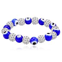 Lampwork Bracelets, with Rhinestone, Round, polished, for woman, more colors for choice, 8mm, Sold Per 6.8897 Inch Strand