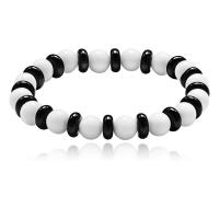 Plastic Bracelet, Round, polished, for woman, white and black, 8mm, Sold Per 7 Inch Strand